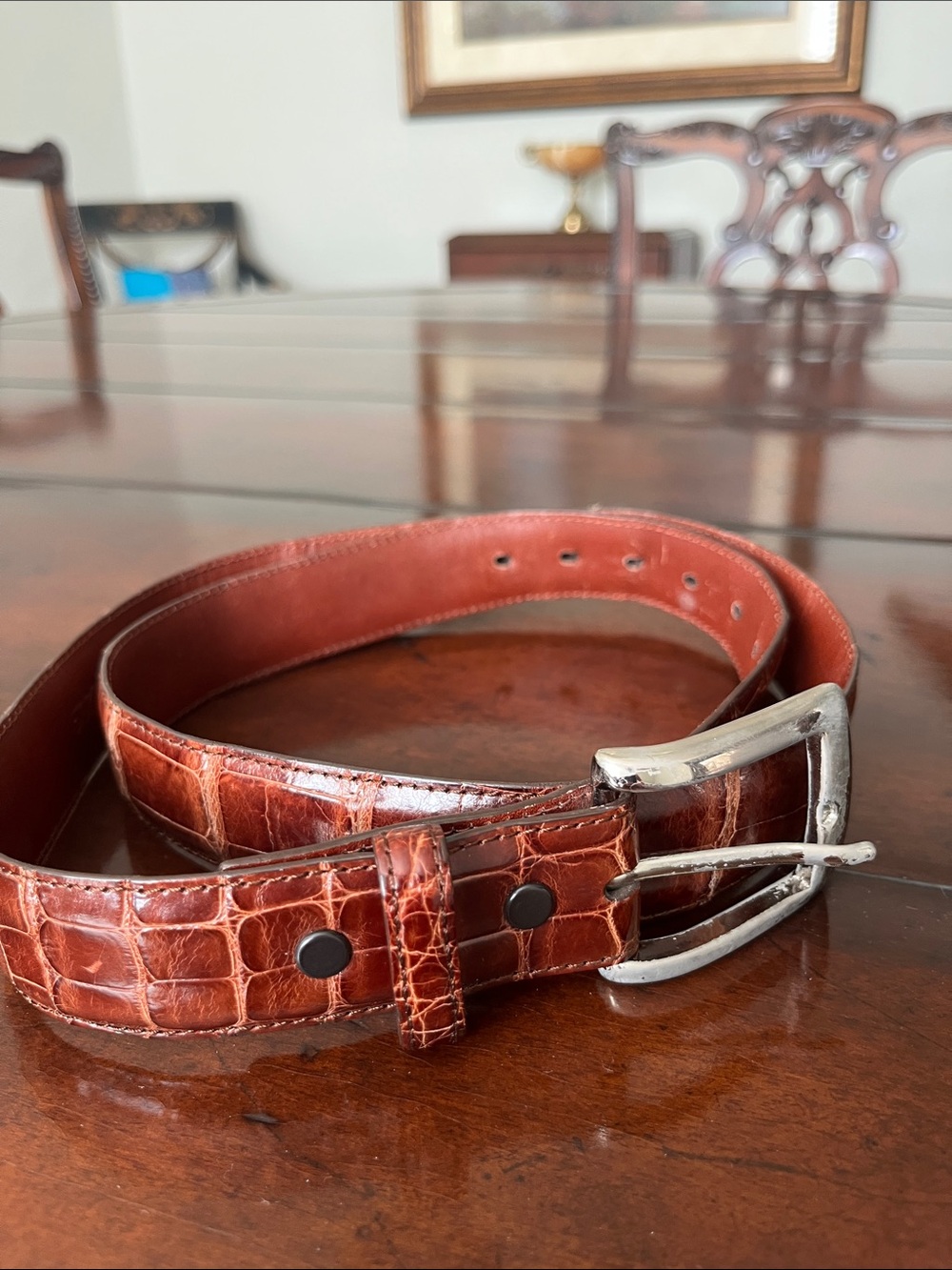 Torino elite American alligator belt-brown with silver buckle